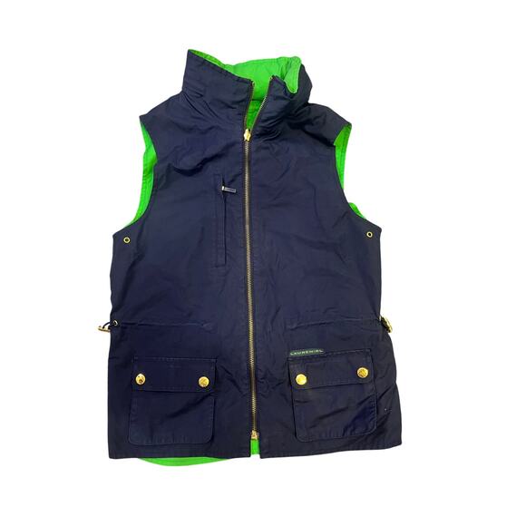 RALPH LAUREN Reversible Vest‎ Hooded Green/Navy Womens S Preppy Old Money - Picture 1 of 13